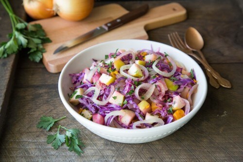 Red Cabbage and Onions with Apples and Apricots