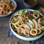 Mixed Greens with Roasted Fall Fruit, Frizzled Onions and Honey Mustard Vinaigrette