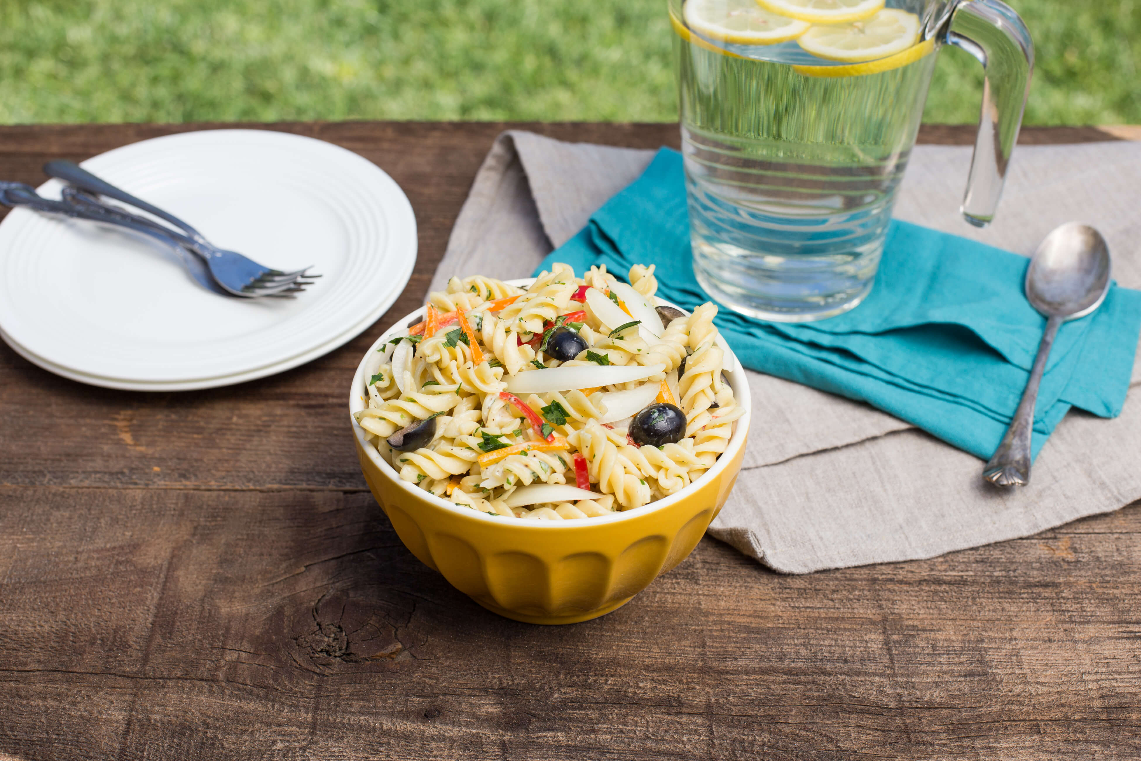 This Sweet Onion Pasta Salad with Creamy Herb Dressing is perfect for a light dinner, side dish or lunch. The touch of sweet onions is perfection.