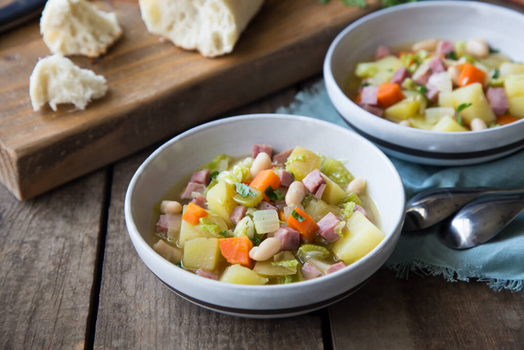 This French Ham and Vegetable Stew starts with a mirepoix, a flavorful mix of onions, carrots, and celery! | Get the recipe at onions-usa.org!