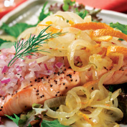 Chilled Salmon Salad with Orange Citrus Onions National Onion Assocuiation