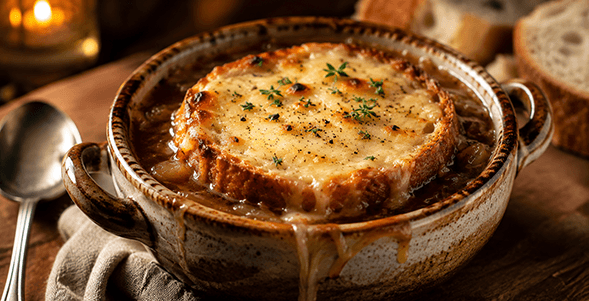 Slow Cooker French Onion Soup in a bowl