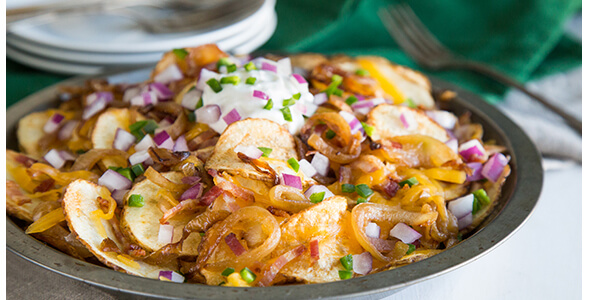 Irish Nachos with Cider-Braised Onions National Onion Association