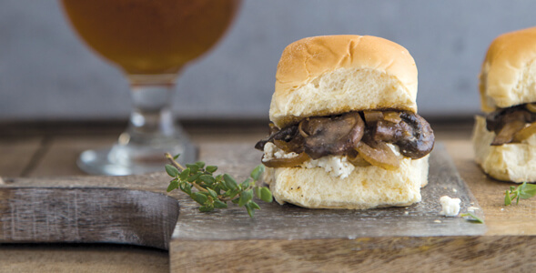 Maibock Mushroom, Caramelized Onion and Goat Cheese Sliders National Onion Association