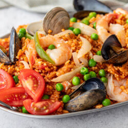 Coastal Spanish Paella on a white background