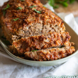 Oniony Meatloaf on white towel