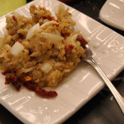 Savory Rice-Nut Casserole on white plate