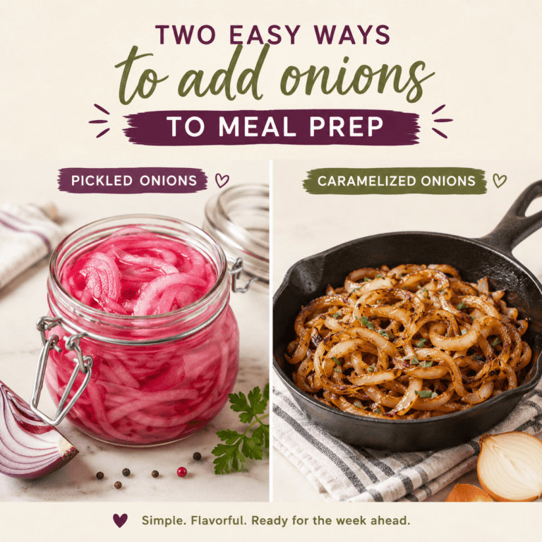 jar of pickled onions and a skillet of carameilized onions. photo illustration