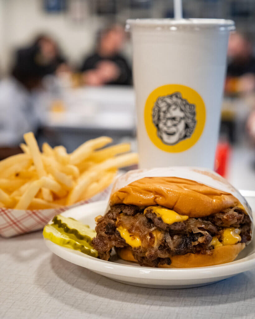 Hamburger America's Fried Onion Burger/Photo by Andrew Bisdale