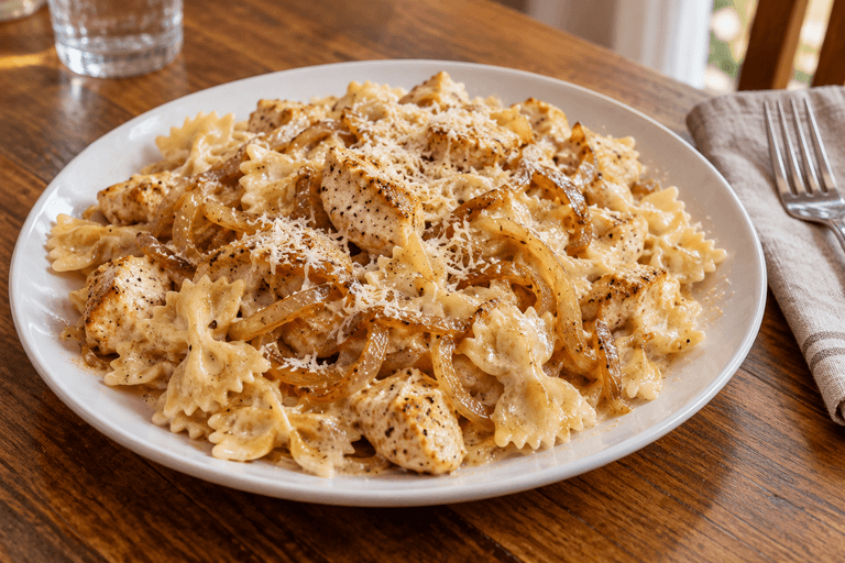Caramelized onion pasta with chicken